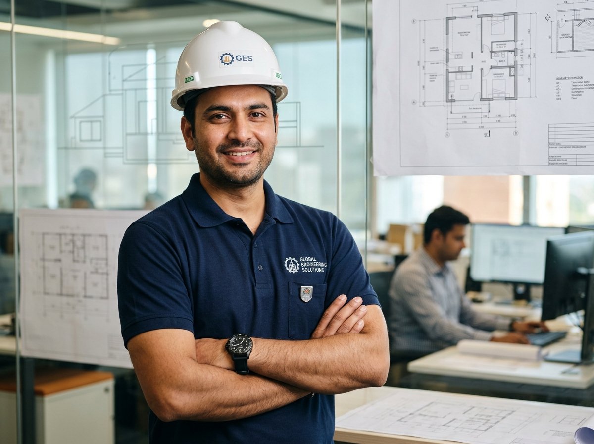 Hello Engineer Professional Technician in royal blue uniform and hard hat